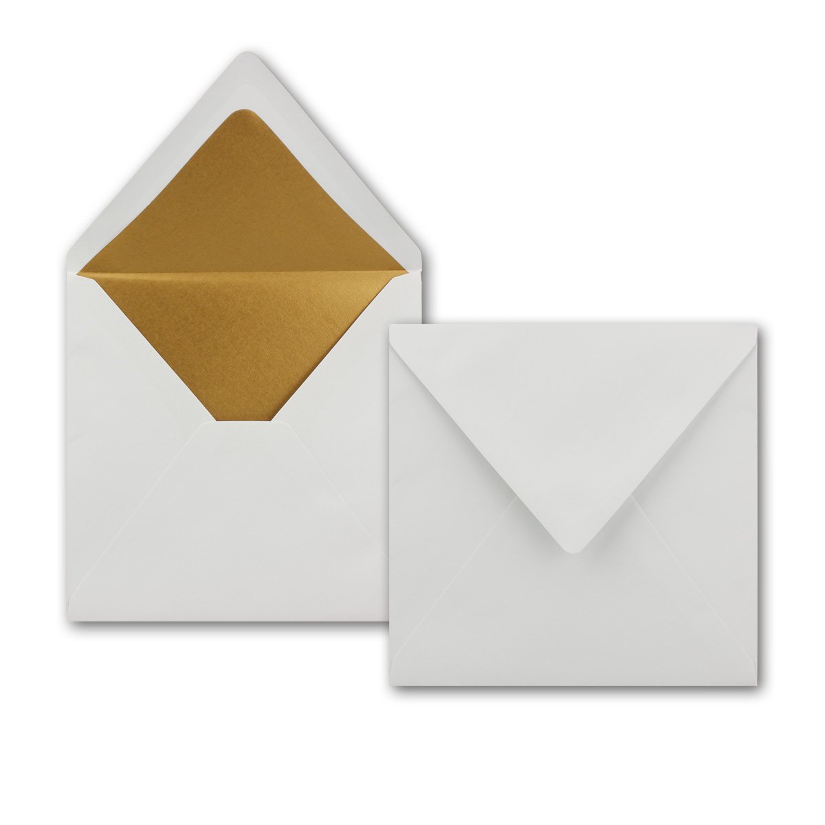 NEUSER PAPIER 100 square envelopes 16.5 x 16.5 cm in white with gold silk lining wet-glued envelopes 120g/m²