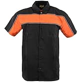 Milwaukee Leather MDM11673 Men’s Black-Orange Mechanic Work Shirt w/Reflective Strip - Heavy-Duty Button-Up
