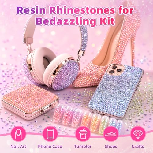 40000Pcs 40 Colors Resin Jelly Rhinestones Kit, 3mm Flatback Rhinestones with 3Pcs B7000 Jewelry Glue & Tools, Bedazzler Kit for DIY Arts & Crafts Gifts (40)