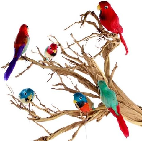 Package of 6 Bright Color Tropical 6" Feathered Artificial Parrots