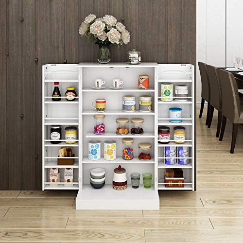 HOME BI Kitchen Pantry Cabinet 5 Door Storage Cabinet with 5 Shelves Cupboard Space Saving Cabinet,White
