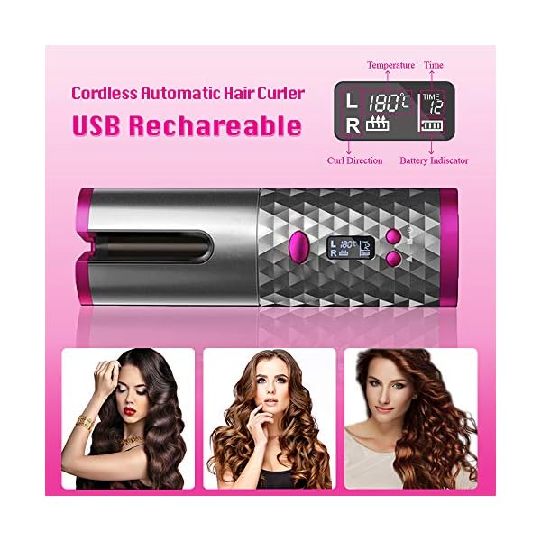 Wireless Automatic Curling Iron, Cordless Auto Curler Restriction with Built-in Rechargeable Battery, Ceramic…
