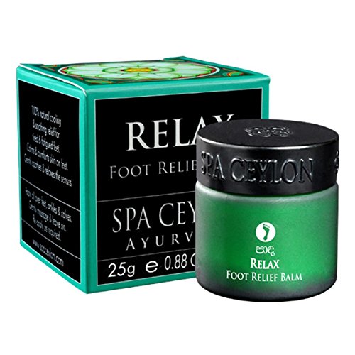 Spa Ceylon Luxury Ayurveda RELAX Foot Relief Balm with Virgin Coconut Oil and Beeswax, Cooling and Soothing Relief with Peppermint Lemongrass Eucalyptus and Clove, 25 Grams