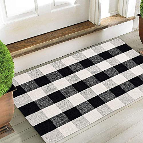 Buffalo Plaid Rug 24"x51" Black and White Check Door Mat Outdoor