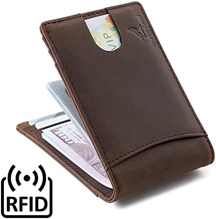 Slim Genuine Leather Money Clip Wallet for Men - Front Pocket RFID Blocking