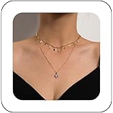 Andelaisi Boho Layered Crystal Necklace Gold Daisy Flower Pendant Necklace Colorful Rainbow Cz Dangle Choker Necklace Blue Solitaire Pendant Necklace Chain Jewelry for Women