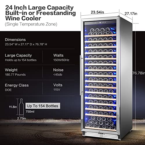 BODEGA 24 Inch Wine Cooler, 176 Bottles Wine Refrigerator with High
