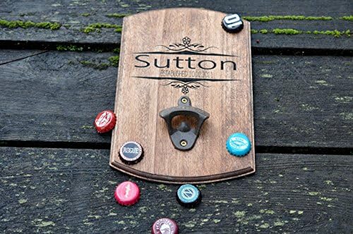 Wall Mounted Bottle Opener Wood Laser Engraved Personalized Designs