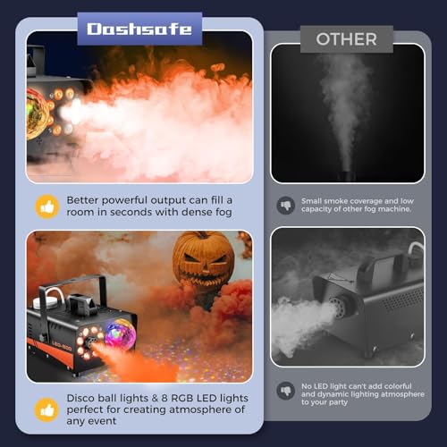 Dsocool Smoke Machine, Fog Machine with Disco Ball Lights, 600W and 3000CFM with 13 Colorful LED Lights Effect, Wireless Remote Control, Suitable for Indoor, Wedding, Parties, Halloween, and DJ Stage