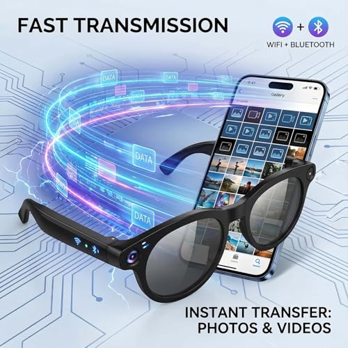 AI Smart Glasses with Camera and Audio, 8MP HD Bluetooth Camera Glasses,1080P Video Recording Sunglasses,Real Time Translation,AI Assistant,Object Recognition,Open-Ear Audio for Travel, Meetings Vlog
