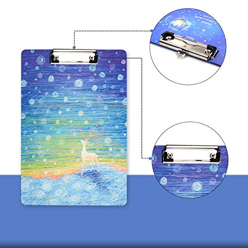 WIWAPLEX Cute Clipboard, Cat/Elk Printed A4 Clipboard, Standard Size Paperboard Clipboard Low Profile Clip, 9"x12.5" Paper Clipboard, File Holder for Writing Drawing, 4Pack (Elk Printing Clipboard)
