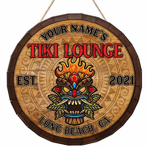 Tiki Bar Lake House Accent Round Wood Sign, Wall Decor at Amazon