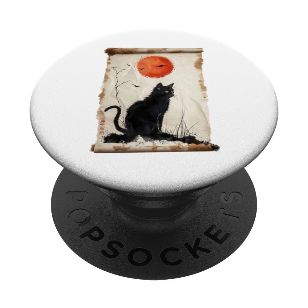 Sunset Kitten Papyrus Scroll Retro Japanese Art Cat PopSockets Swappable PopGrip