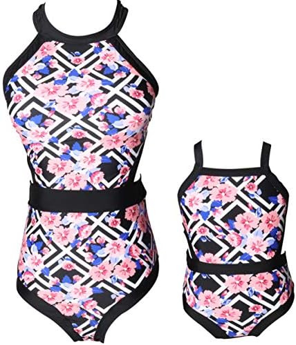 Uhnice Mother and Daughter One Piece Swimsuit Family Matching Girls Swimwear