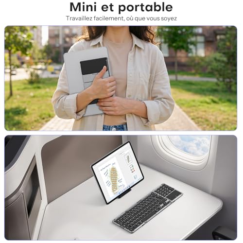 OMOTON Clavier sans Fil Pliable avec Pavé Tactile et Pavé Numérique, Clavier Bluetooth AZERTY Rechargeable, Multi-appareils, Portable Keyboard pour PC Tablette iPad Windows Mac Android