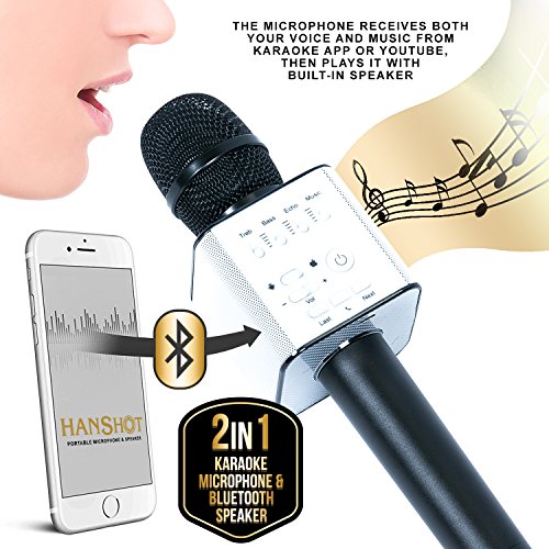 Hanshot Portable Rechargeable Bluetooth Karaoke Microphone with built
