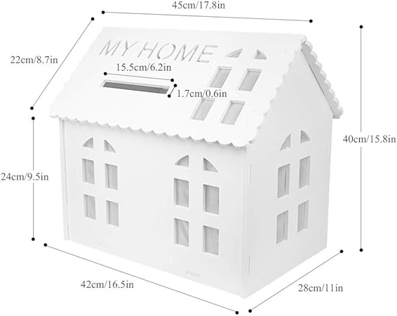 Napravi Rs Unho Urne Mariage Blanche En Forme De Maison Boite Pour Cartes Enveloppes De Fete En Pvc Rigide Tirelire Decoration Originale Pour Mariage Bapteme Anniversaire 40 X 42cm Decorations Et Accessoires De