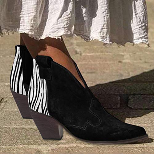 Aunimeifly Stylish Ladies Pointed Toe Booties Women's Zebra Pattern Bare Boots Casual Side Zipper Ankle Shoes(US:7.5-8,Black) - Thumbnail 4