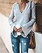 PRETTYGARDEN Women's Casual Knitted Sexy Deep V-Neck Long Bell Sleeve Solid Loose Fit Lightweight Kimono Sweater Pullover Tops (Light Grey, Medium)