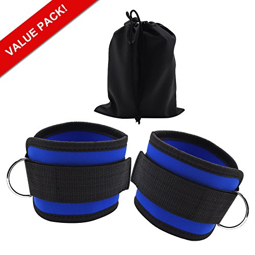 Ankle Straps for Cable Machines, 2-Pack Padded Ankle Strap Leg Strap with D-Ring for Exercise Weight Lifting, Men, Women, Ankle Fitness (Blue) - Thumbnail 6