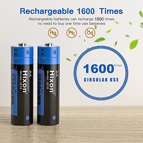 Hixon Rechargeable AA Batteries with Charger, 3500mWh AA Rechargeable