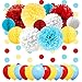 NICROLANDEE Carnival Party Supplies Birthday Balloon Tissue Paper Flowers Pom Poms Honeycomb Ball Circle Dots Hanging Garland Banner for Circus Baby Shower Clown Backdrop Beach Kids Party Decorations