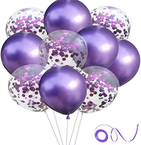 40PCS Pearly Confetti Balloons Latex Balloons Helium Balloons with 10m Ribbon for Wedding Party Birthday Baby Showers Engagement (12 inches) (Purple)