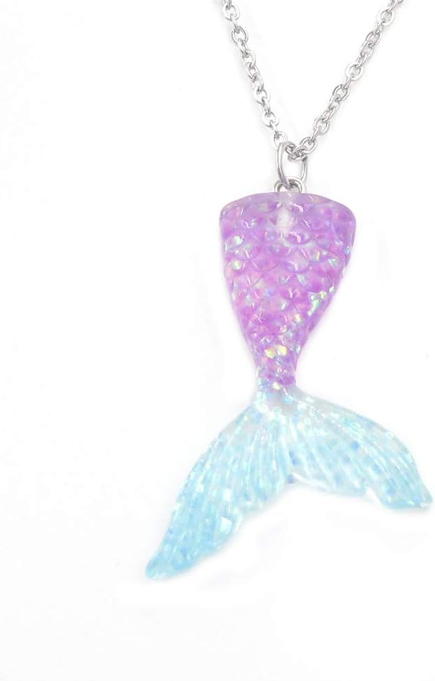 TraveT Mermaid Fish Tail Pendant Necklace for Women Girls Stainless Steel Chain Necklace Resin Charm Sweater Chain Jewelry Gift,Purple blue