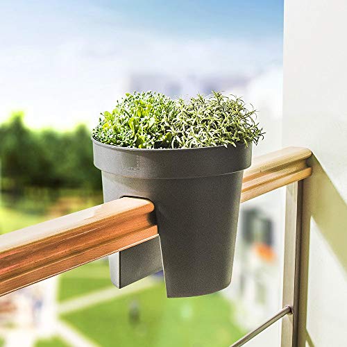 Blumenbrücke Hängetopf Pflanzkübel Zaun Geländer Balkon Terrassendielen Garten Töpfe (rund 28 x 25 cm, anthrazit)