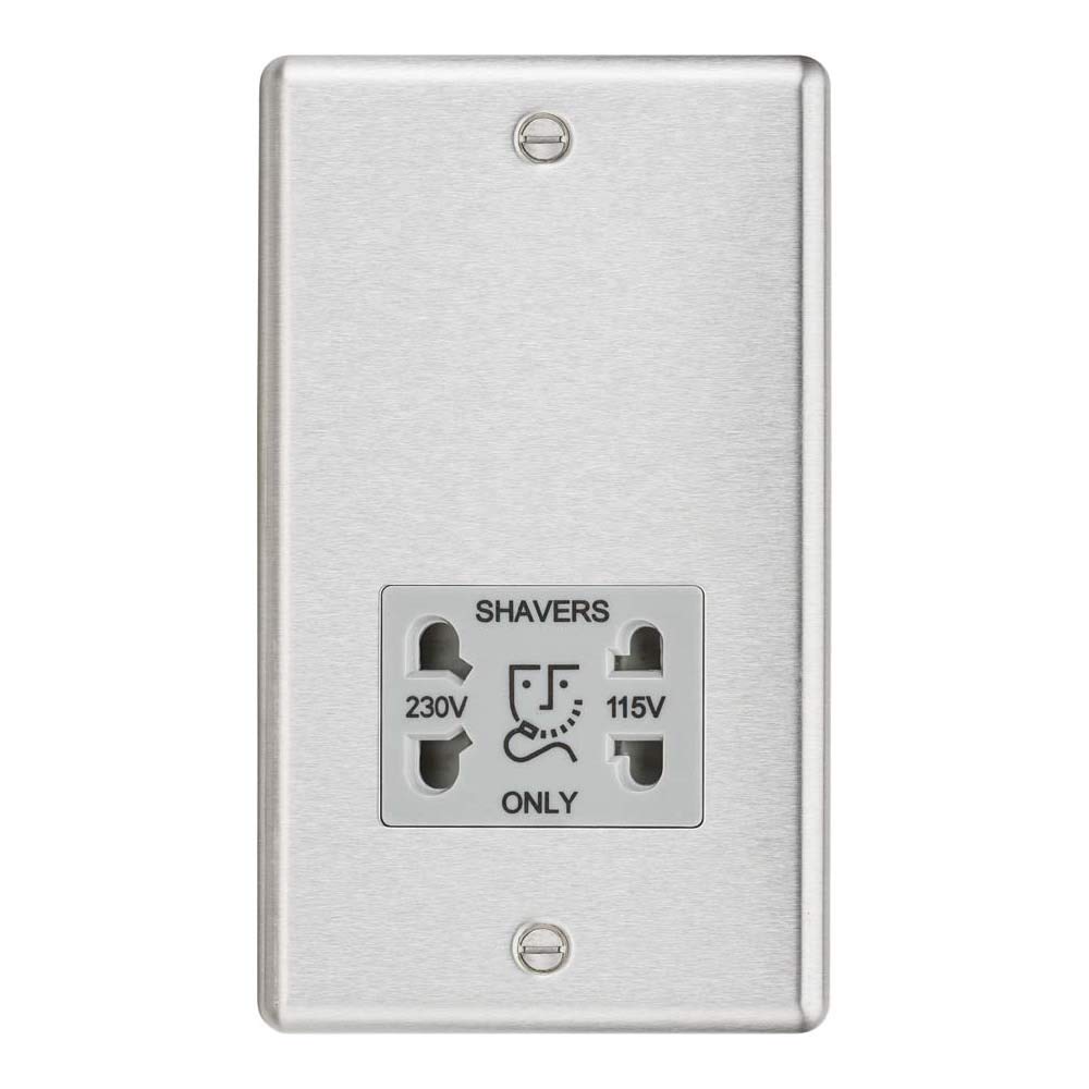 Knightsbridge CL89BCG Round Edge Dual Voltage Shaver Socket in Brushed Chrome with Grey Insert, Silver