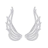 EAR VINES Cubic Zirconia Wings Ear Wrap Cuff Stud Earrings Silver Tone