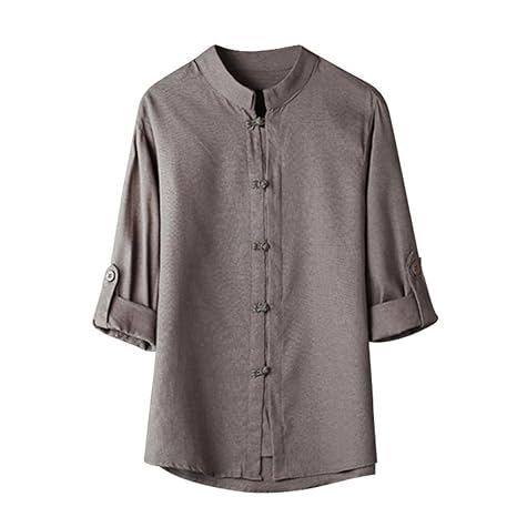 TTLOVE MäNner Klassischen Chinesischen Stil Kung Fu Shirt Tops Tang Anzug Leinen Bluse Herren Hemdshirt Einfarbig Buddha Lein