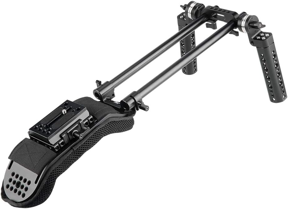 NICEYRIG 15mm Shoulder Pad Rig Support System Kit with QR Baseplate 15mm Rod Clamp Rosette Handle Grips for DSLR DV Video Camera Camcorder