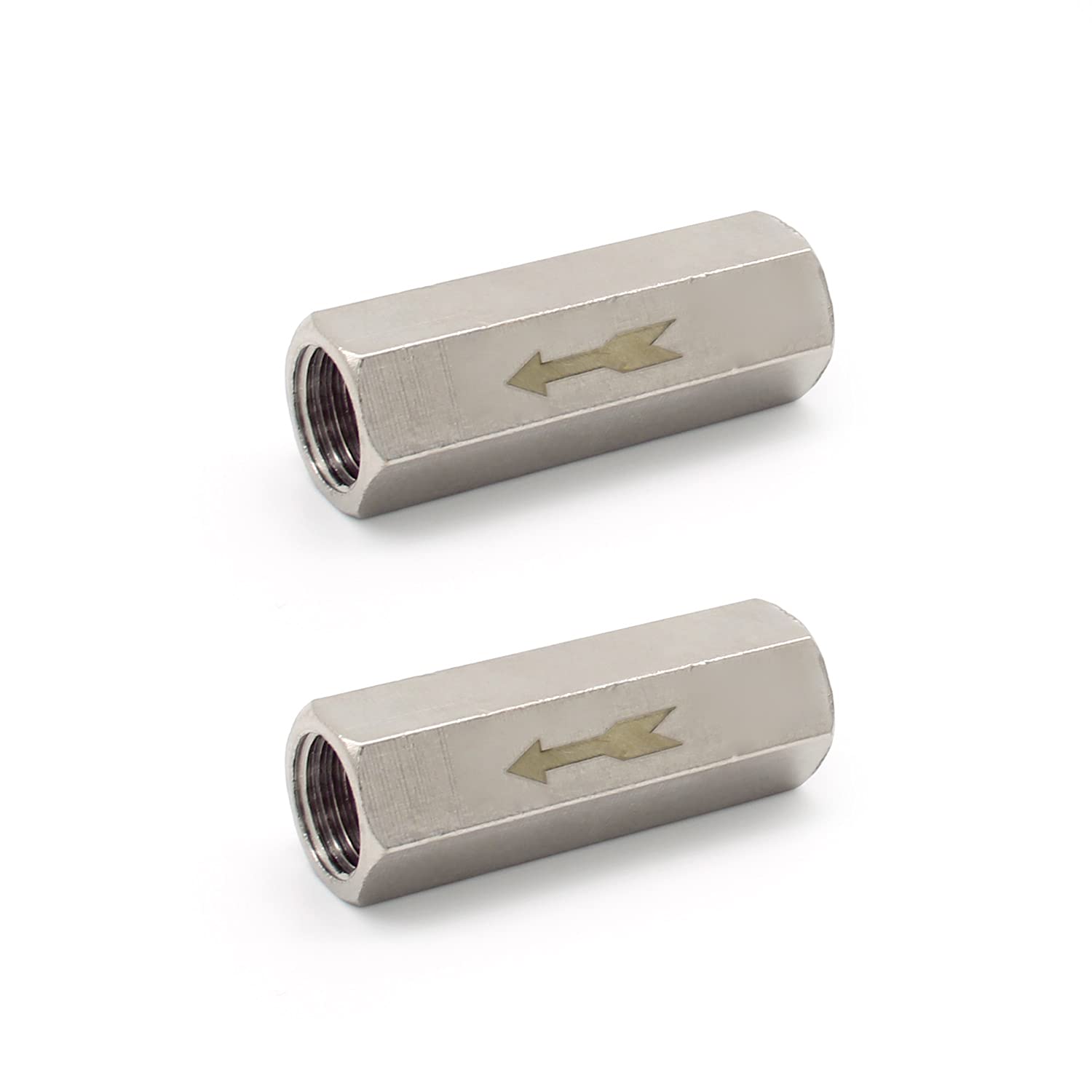 SRJQXH 2 Pcs One Way Valve 1/8" Silver Color Brass Valve Hexagon Non-Return, Pneumatic Air Check Valve, Used for Boiler and Pressure Vessel