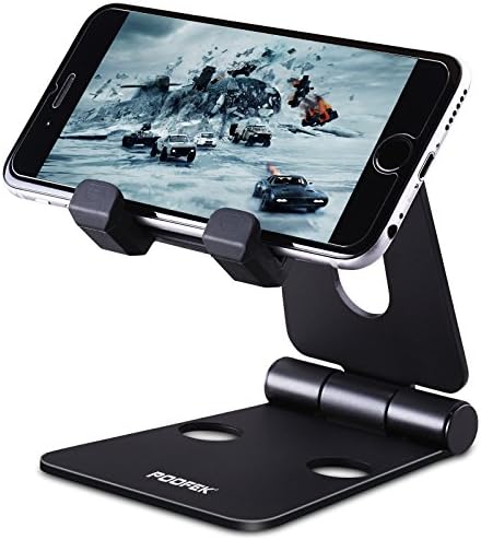 Cell Phone Stand Foldable, Portable Tablet Stand for Desk, Smartphone (All Size) Nintendo Switch E-Reader iPad Stand Holder by POOFEK - Black