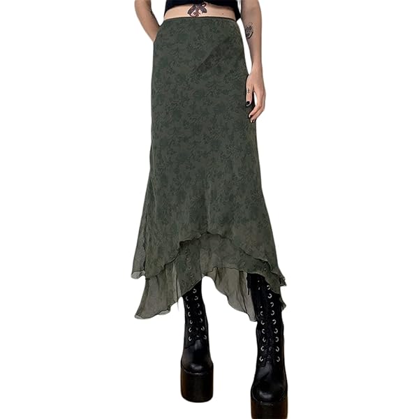 Amazon.com: Women's Fairy Grunge Midi Skirt High Waist