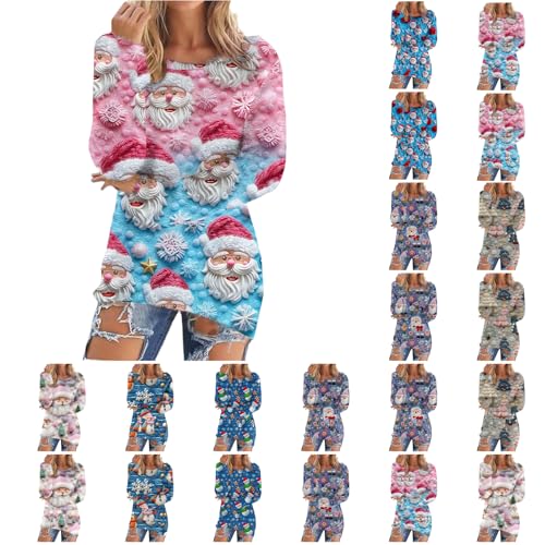 Christmas Clothing Women Christmas Dresses for Women UK Long Jumper Fleece Crew Neck Long Sleeve Funny Print Warm Womens Xmas Jumpers Chrismas Jumpers