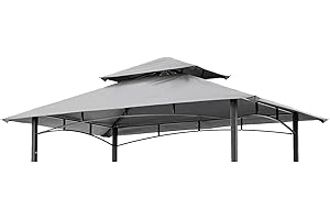 Grill Gazebo Replacement Canopy Roof – Hugline 5x8 Outdoor Grill Shelter Canopy Top Double Tiered BBQ Tent Cover Fit for Model L-GG001PST-F (Gray)