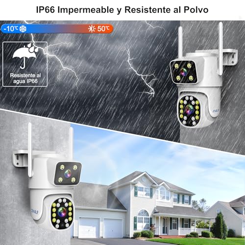 2NLF 8MP Cámara de Seguridad Exterior con Doble Lentes, Cámara Seguridad WiFi Inalámbrica con Visión de 360°, Detección de Movimiento, Visión Nocturna a Color y Audio Bidireccional, 2 Piezas