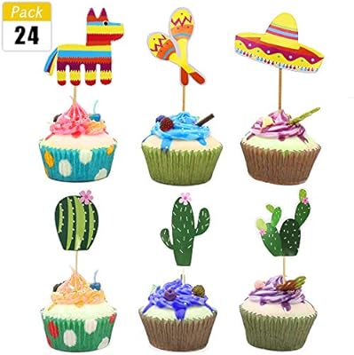 Mexican Fiesta Party Striped Decorative Cupcake Toppers Cactus