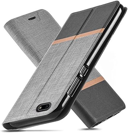 AModern Huawei Y5 2018 Case,Huawei Y5 Prime 2018 Case,Huawei Honor 7S Case, Ultra Slim fit, Kickstand, Card Slot, TPU Bumper, Anti-Scratch, Flip Leather PU Wallet Case for Huawei Y5 2018 (Gray)