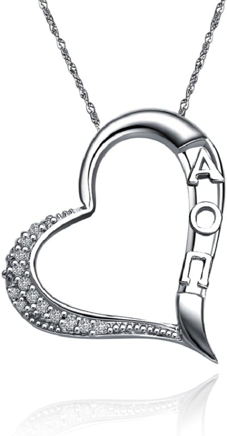 Greek Star Alpha Omicron Pi Necklace with a 18" Silver Chain -Embedded Heart (AOP-P011)