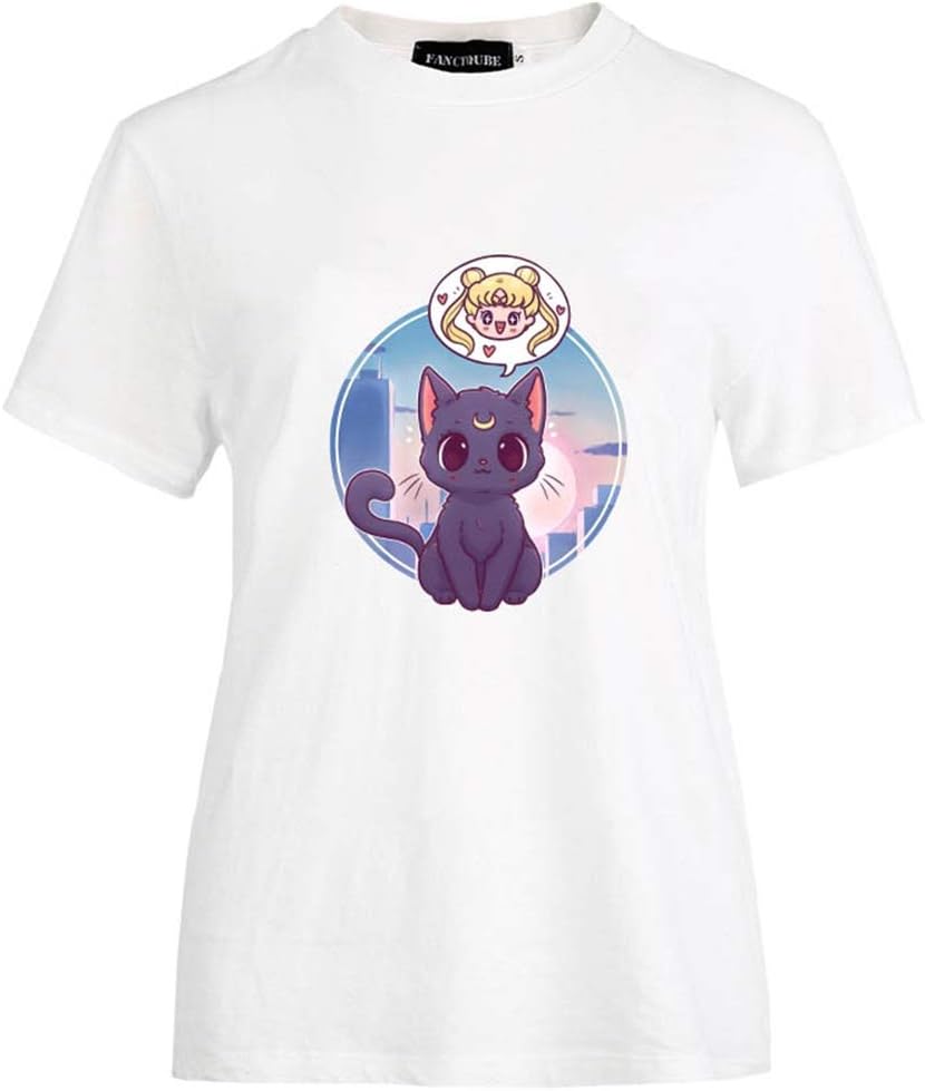 Provone Women's Sailor Moon T-Shirts Japaness Anime Cute Cartoon Girls Characters Graohic O-Neck Tee Tops