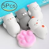 Hicdaw 5 Pcs Mochi Squishy Toys Stress Relief Animal Squishies Mini Cat Squishy Mochi Animals Squeeze Toys Stress Mochi Kawaii Squishies