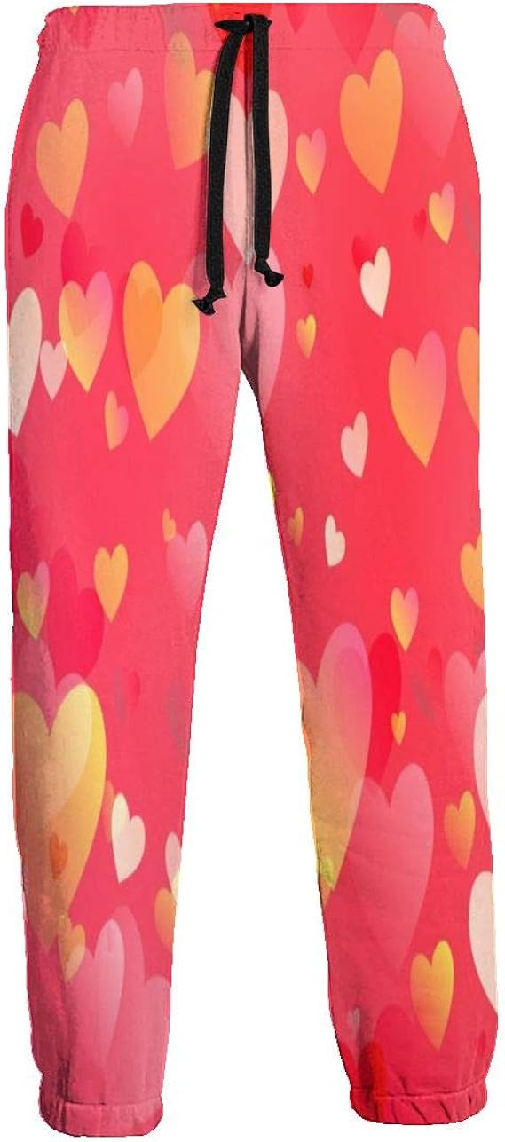 Pink Love Hearts Novelty Pants Men's Durable Sweatpant SkinFriendly