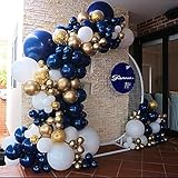 Navy Blue Gold White Balloon Arch Garland