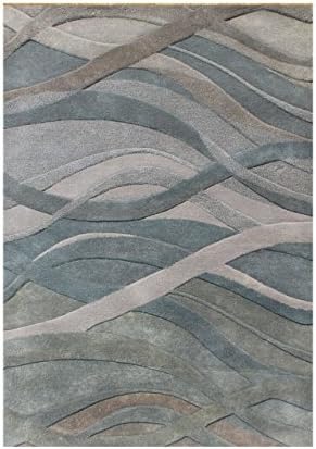 ZnZ Area Rugs HR-Rec-5-8_AC20049-AR-80 Handmade New Zealand Blend Wool Rug, 8x10, Silver Grey, Highlight Grey/Green, Multi Colors, Light Rust