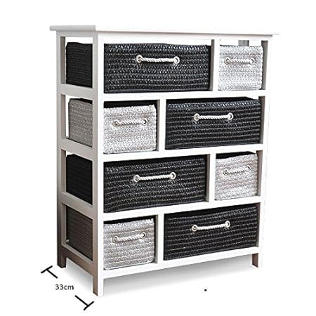 Wooden Frame Wicker Basket Chest Of Drawers Perfect Storage Unit