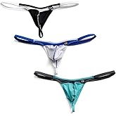 COMLIFE Men's Low Waist Ice Silk G-String Thongs Underwear Bulge Pouch T-Back Lingerie Thongs Underwear