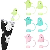 6-Pack Halloween Ghost Silicone Straw Toppers Covers, 10mm/0.4In Luminous Cute Design Straw Cap for Stanley Cup 20&30 & 40 oz Tumblers-Funny Tumbler Accessories for Halloween Decorations & Gifts